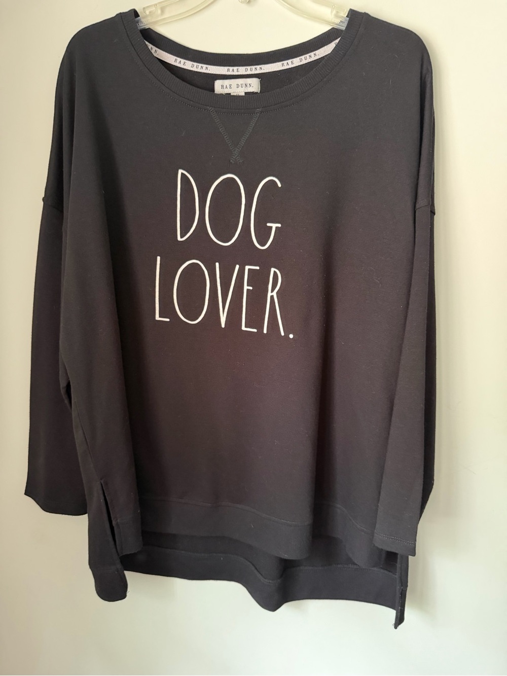 Rae Dunn Dog Lover Sweatshirt Women’s 1X Black Pullover 3/4 Sleeve Plus Size